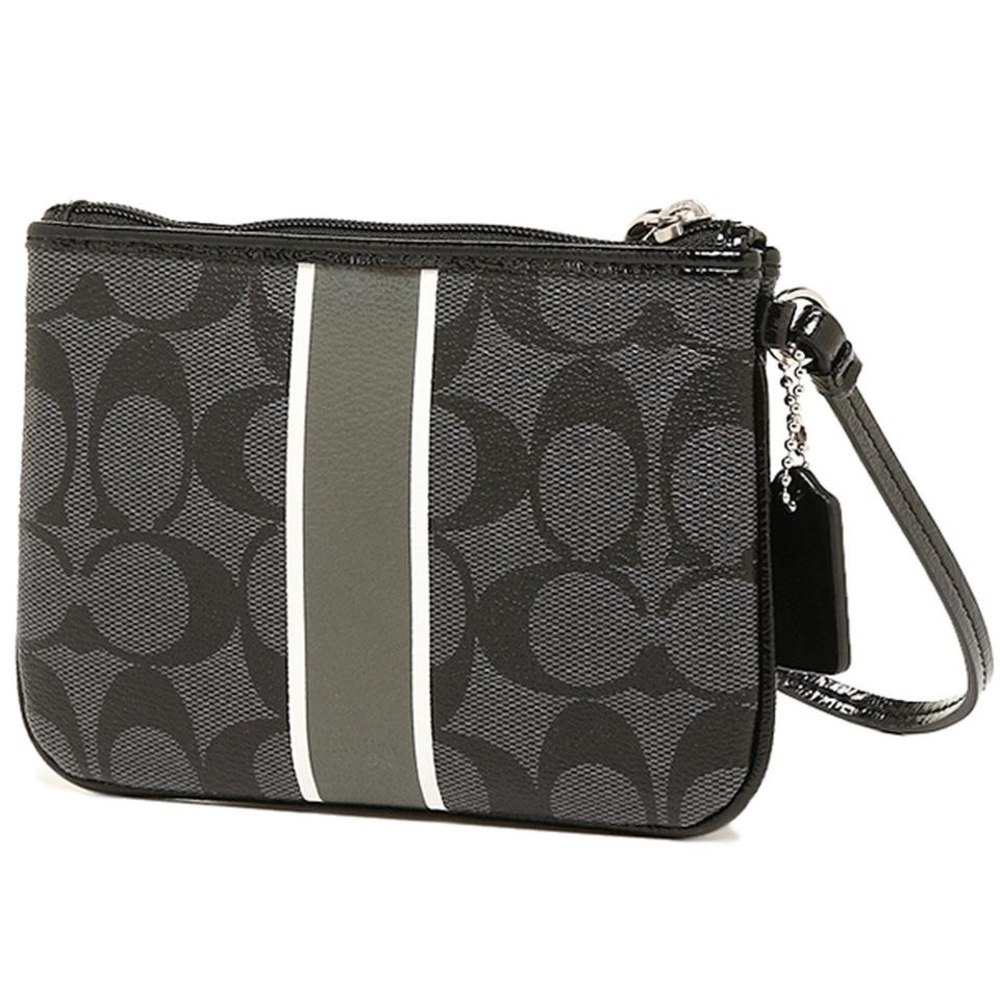 NWT Coach Signature Stripe Wristlet with Box – Black – OS